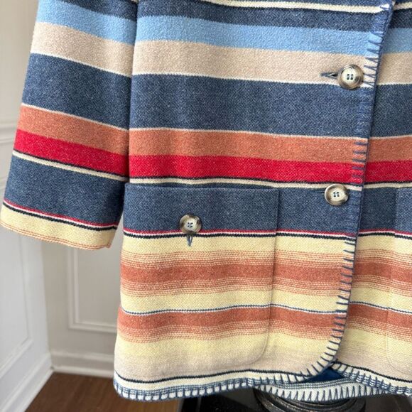 Vintage 90s Express Made in Italy Blanket Print Wool Blend Oversized Blazer XS - Picture 3 of 8